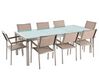 Nyolcszemélyes étkezőasztal repedezett üveglappal és bézs textilén székekkel GROSSETO_677367
