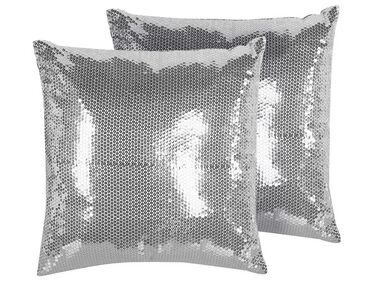 Set of 2 Sequin Cushions 45 x 45 cm Silver ASTER