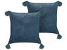 Set of 2 Velvet Cushions Floral Motif with Tassels 45 x 45 cm Dark Blue SETARIA_838350