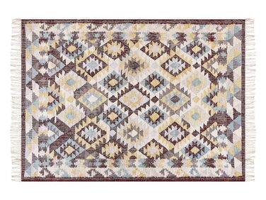 Teppich Jute mehrfarbig 140 x 200 cm geometrisches Muster Kurzflor FENER