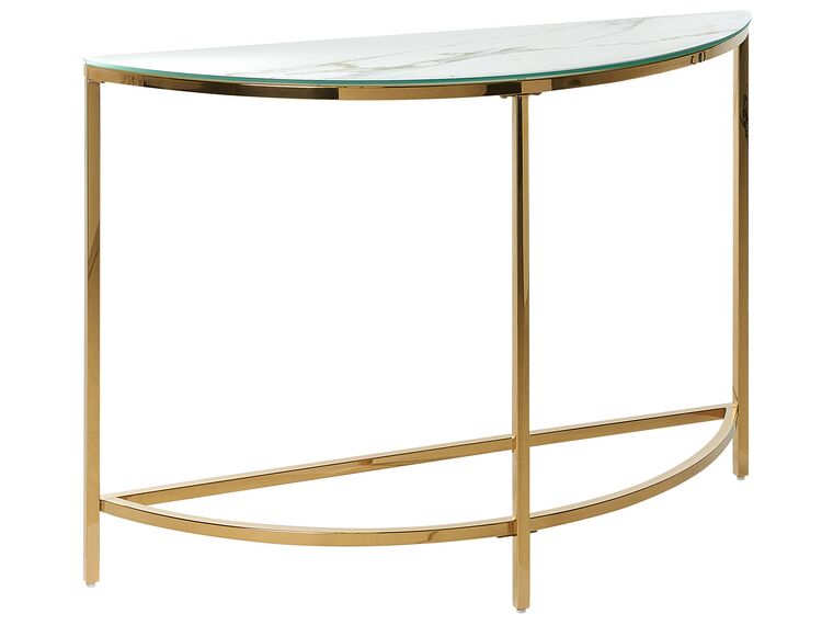 Glass Top Console Table Marble Effect White with Gold ORITA _824982