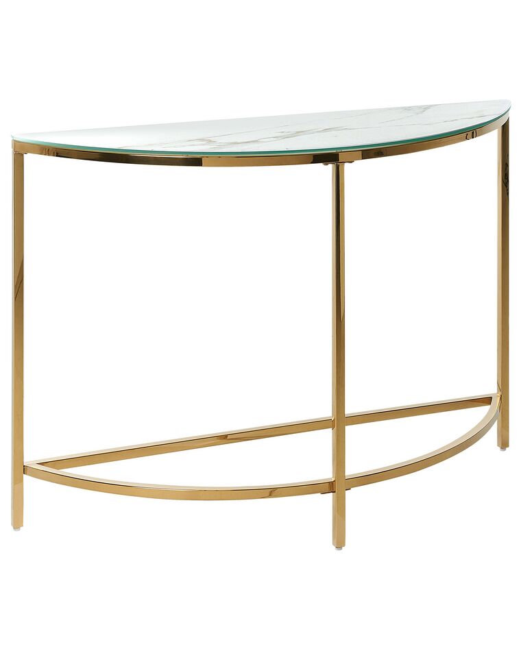 Glass Top Console Table Marble Effect White with Gold ORITA _824982