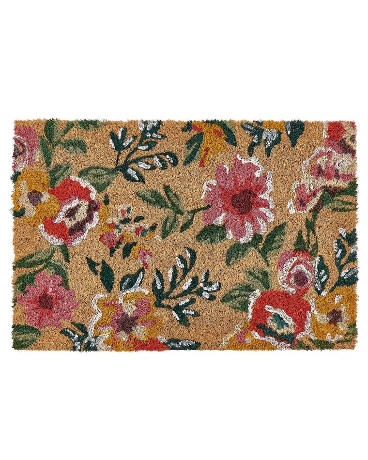 Coir Doormat Floral Pattern Multicolour KITA_904973
