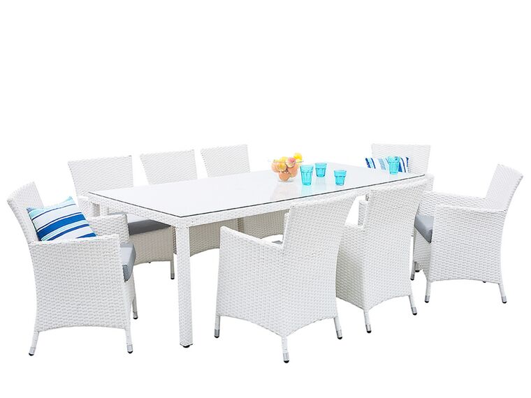 8 Seater PE Rattan Garden Dining Set White ITALY | Beliani.fi