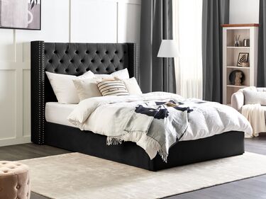 Velvet EU King Size Ottoman Bed Black LUBBON