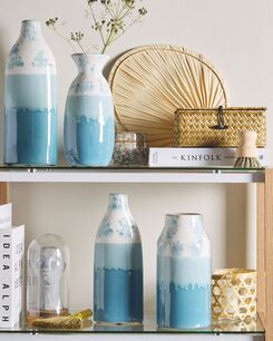 Kukkamaljakko kivitavara sininen/valkoinen 25 cm CHALCIS Kukkamaljakko kivitavara sininen/valkoinen 25 cm CHALCIS