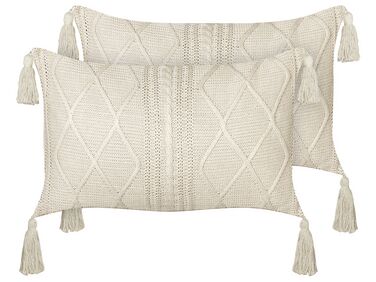 Set of 2 Cotton Cushions 30 x 50 cm Light Beige CAESIA