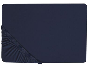 Cotton Fitted Sheet 160 x 200 cm Navy Blue HOFUF