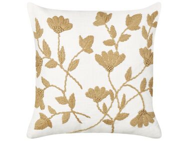 Embroidered Cotton Cushion Floral Pattern 45 x 45 cm White and Beige LUDISIA