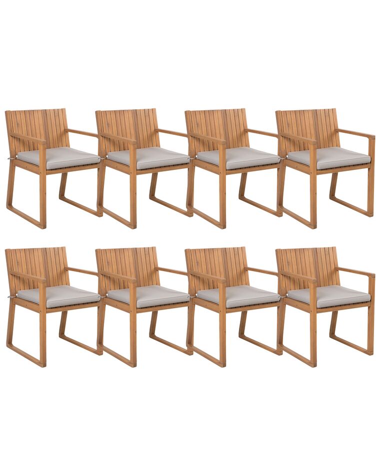 Conjunto de 8 cadeiras de jardim com almofadas taupe SASSARI_745983