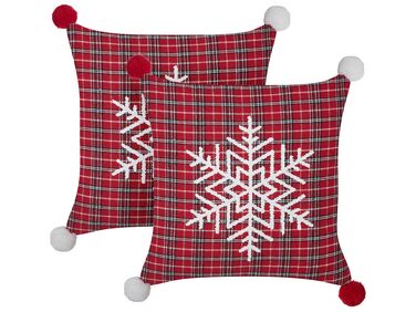Set of 2 Cushions Tartan Pattern 45 x 45 cm Red LONICERA