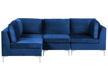 Right Hand 4 Seater Modular Velvet Corner Sofa Blue EVJA