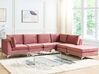 Left Hand 5 Seater Modular Velvet Corner Sofa with Ottoman Pink EVJA_858946