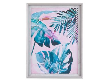 Wandbild mit Rahmen blau / rosa Blättermotiv 30 x 40 cm AGENA