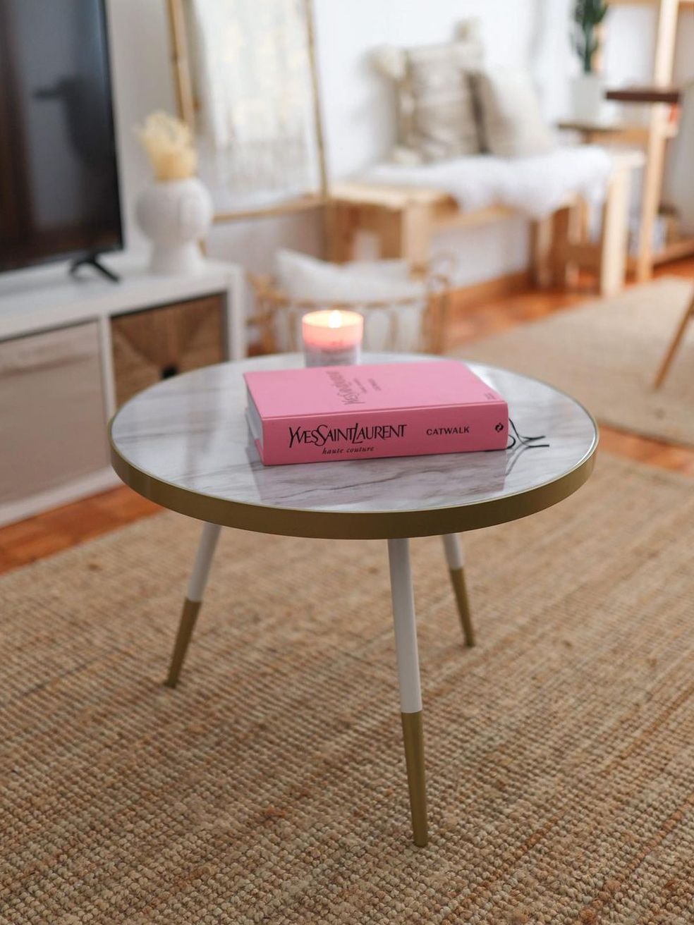 Side Table White Marble Effect with Gold RAMONA Beliani.at