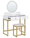 Toaletní stolek se 4 zásuvkami LED zrcadlem a stoličkou bílý/ zlatý AUXON_844814
