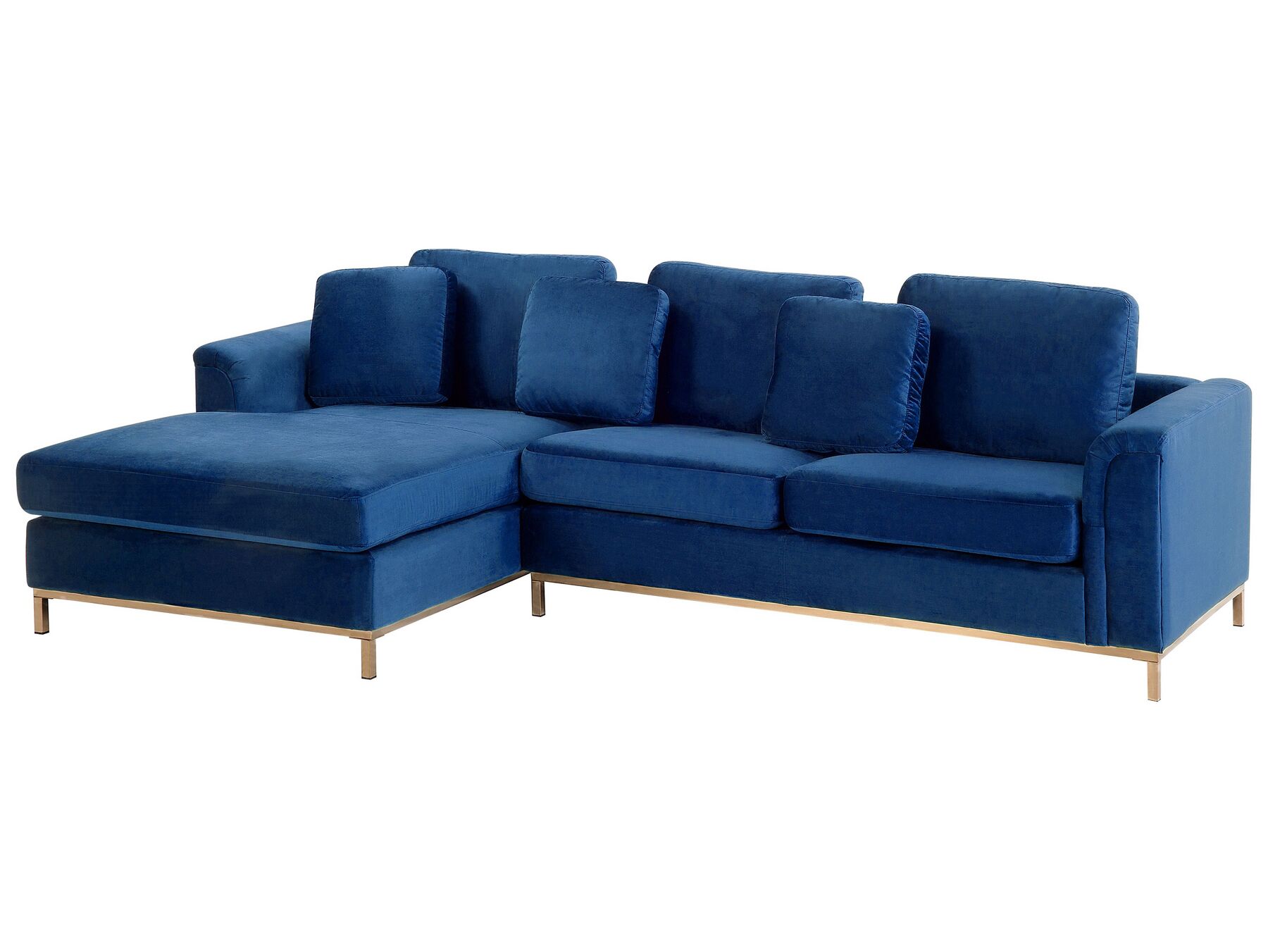 Right Hand Velvet Corner Sofa Navy Blue OSLO Beliani.co.uk