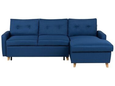 Left Hand Corner Sofa Bed with Storage Navy Blue FLAKK