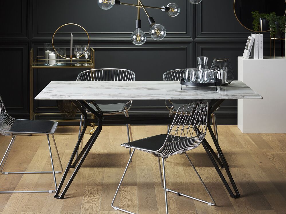 Table de salle à manger effet marbre blanc / noir 160 x 90 cm BALLINA
