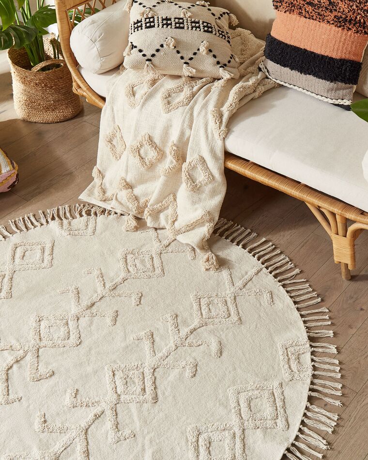 Round Cotton Area Rug ⌀ 140 cm Beige HARRAN Beliani.co.uk