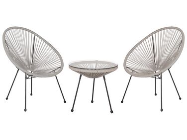 2 fauteuils spaghetti gris clair et table pour intérieur et extérieur ACAPULCO II