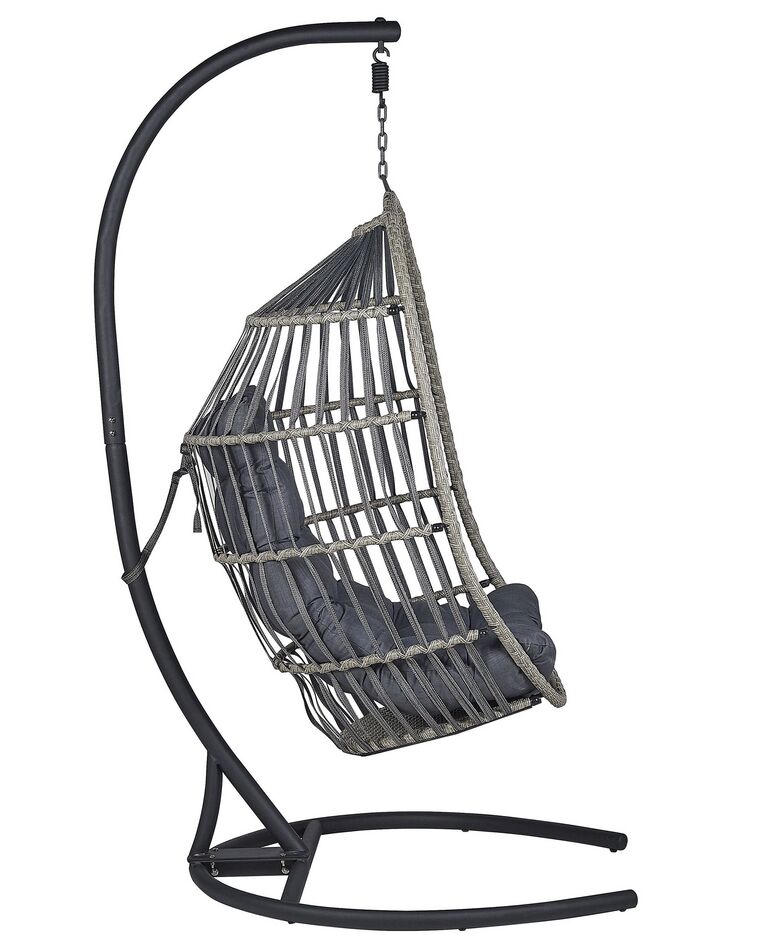 PE Rattan Hanging Chair with Stand Dark Grey SESIA Beliani.co.uk