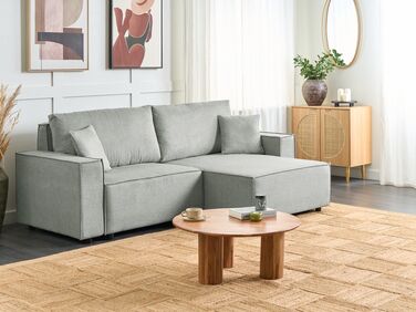 Left Hand Fabric Corner Sofa Bed with Storage Grey KARILA