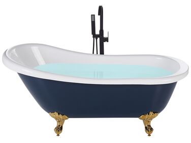 Fristående badekar 170 x 76 cm blå med guld ben CAYMAN