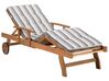 Acacia Wood Reclining Sun Lounger with Blue and Beige Cushion JAVA_763099