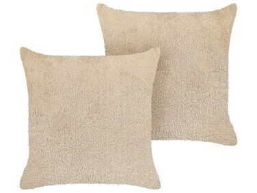 Set of 2 Faux Fur Cushions 45 x 45 cm Beige PILEA