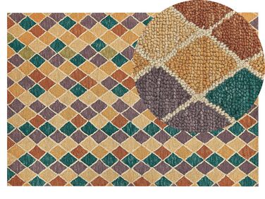 Teppich Wolle mehrfarbig 140 x 200 cm geometrisches Muster Kurzflor KESKIN