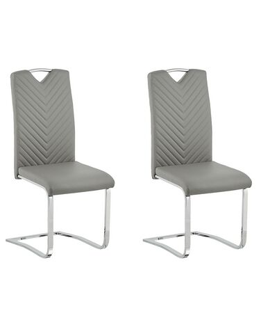 	Conjunto de 2 sillas de comedor de piel sintética gris claro/plateado PICKNES