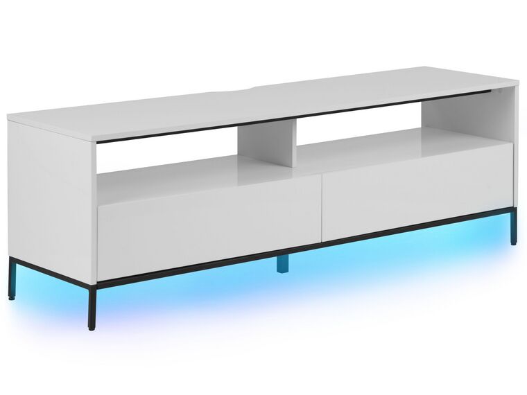 TV-Möbel weiß / Hochglanz mit LED-Beleuchtung 2 Schubladen 150 x 42 x 52 cm SYDNEY_756514