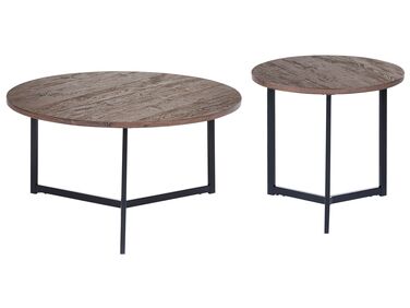 Set of 2 Coffee Tables Dark Wood with Black TIPPO 