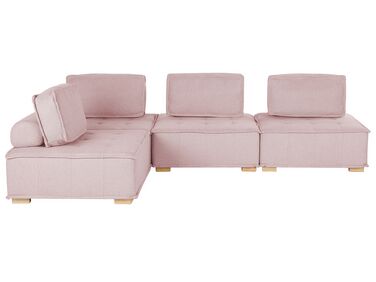 Canapé d'angle modulable 4 places en tissu rose TIBRO