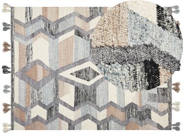 Kelim Teppich Wolle mehrfarbig 160 x 230 cm geometrisches Muster Kurzflor AYGEZARD
