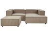 Left Hand 2 Seater Modular Jumbo Cord Corner Sofa with Ottoman Brown APRICA_876084