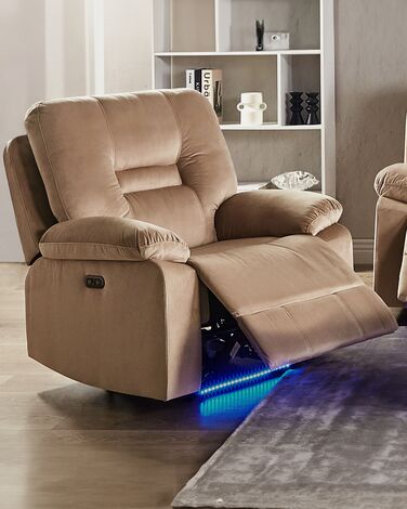 Velvet LED Electric Recliner Chair with USB Port Beige BERGEN