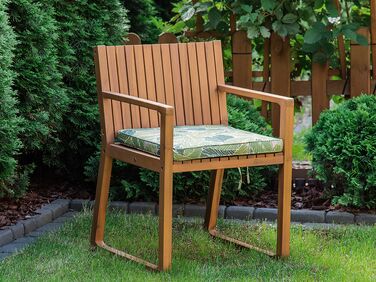 Acacia Wood Garden Dining Chair with Leaf Pattern Green Cushion SASSARI