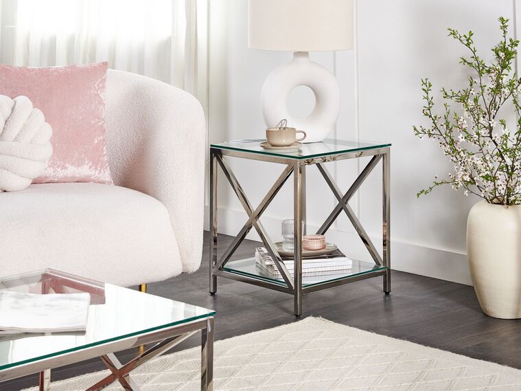 Glass Top Side Table Silver AUDET Beliani.co.uk