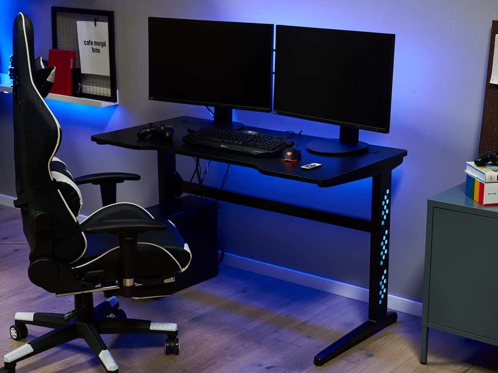 Bureau gamer COMPETITION avec éclairage LED bleu, en métal noir 
