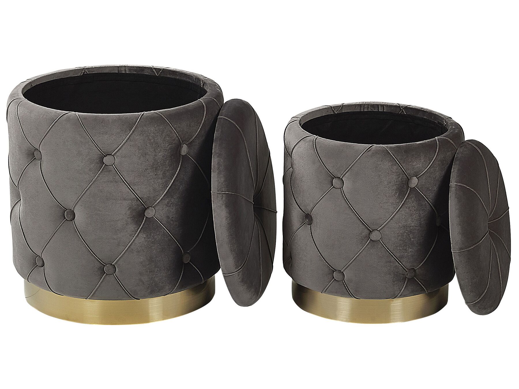 Pouf Samtstoff mit Stauraum grau 2er Set PUEBLO | Beliani.ch