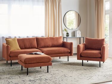 Sofagruppe med fotskammel fløyel gyllenbrun VINTERBRO