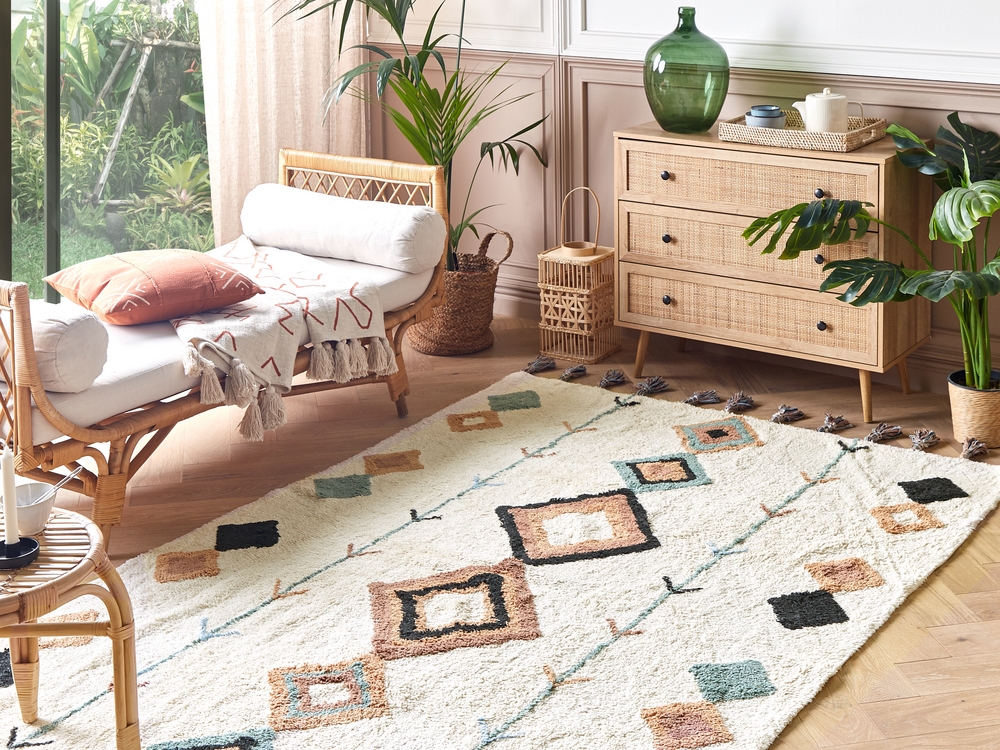 Teppich Baumwolle beige / mehrfarbig 160 x 230 cm geometrisches Muster  ESKISEHIR
