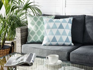 Set of 2 Outdoor Cushions Triangle Pattern 40 x 40 cm Blue and White TRIFOS