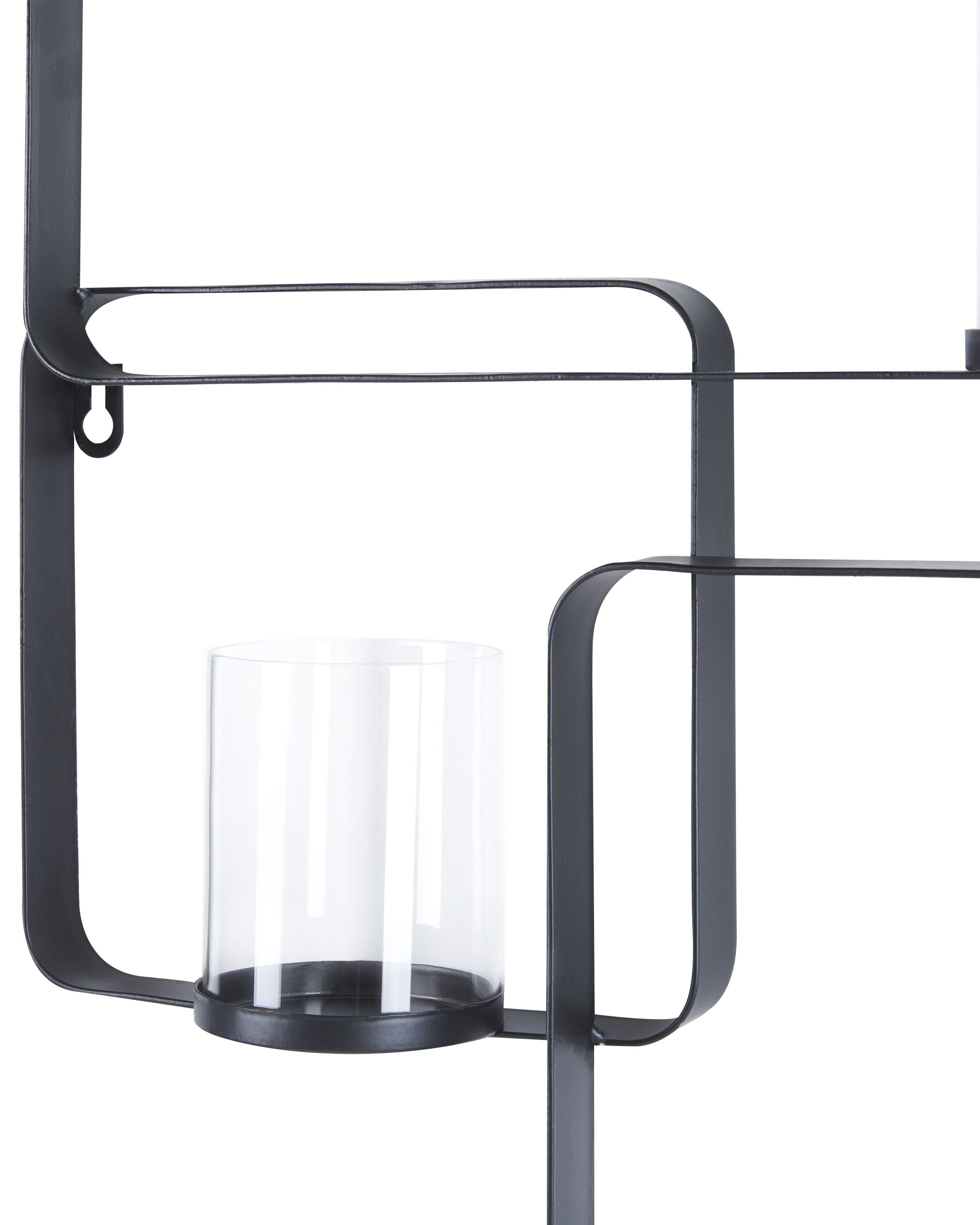 Geometrischer Wandkerzenhalter – Schwarz, Metall, 4 Glaszylinder, 64x65x8 Cm, Industrie-Design, Für Dicke Kerzen & LED-Teelichter Wandleuchter Für Kerzen