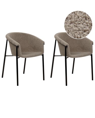 Sæt med 2 boucle-spisebordsstole beige grå AMES