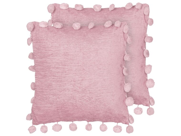 Conjunto de 2 almofadas decorativas em tecido rosa 45 x 45 cm JASMINE_914062