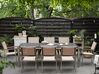 Table de jardin acier inox plateau granit triple noir flambé 220 cm avec 8 chaises en textile beige GROSSETO_380169