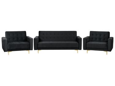 Conjunto de sofás reclináveis com 5 lugares em veludo preto ABERDEEN